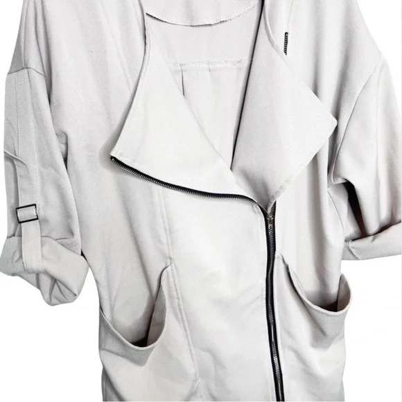 Womens Asymmetrical Zip Jacket Draped Collar Rolled Sleeve Beige Size MM - Picture 8 of 16